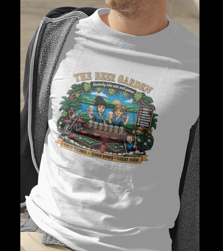 The Beer Garden Kentucky Lake Eats And Games Cold Drinks Good Vibes Great Food Burgers Sandwiches Wings Apps Relaxing Pool Tables Fun T-Shirt