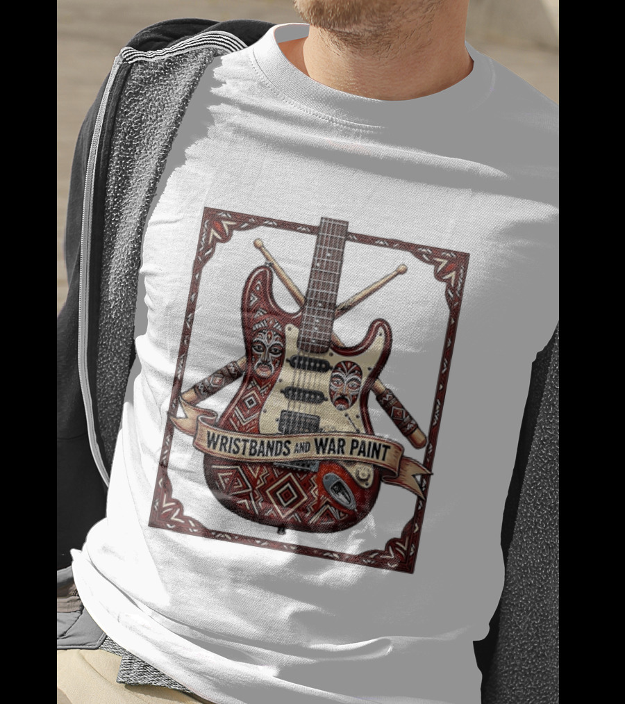 Wristbands And War Paint Electric Guitar Tribal Mask T-Shirt