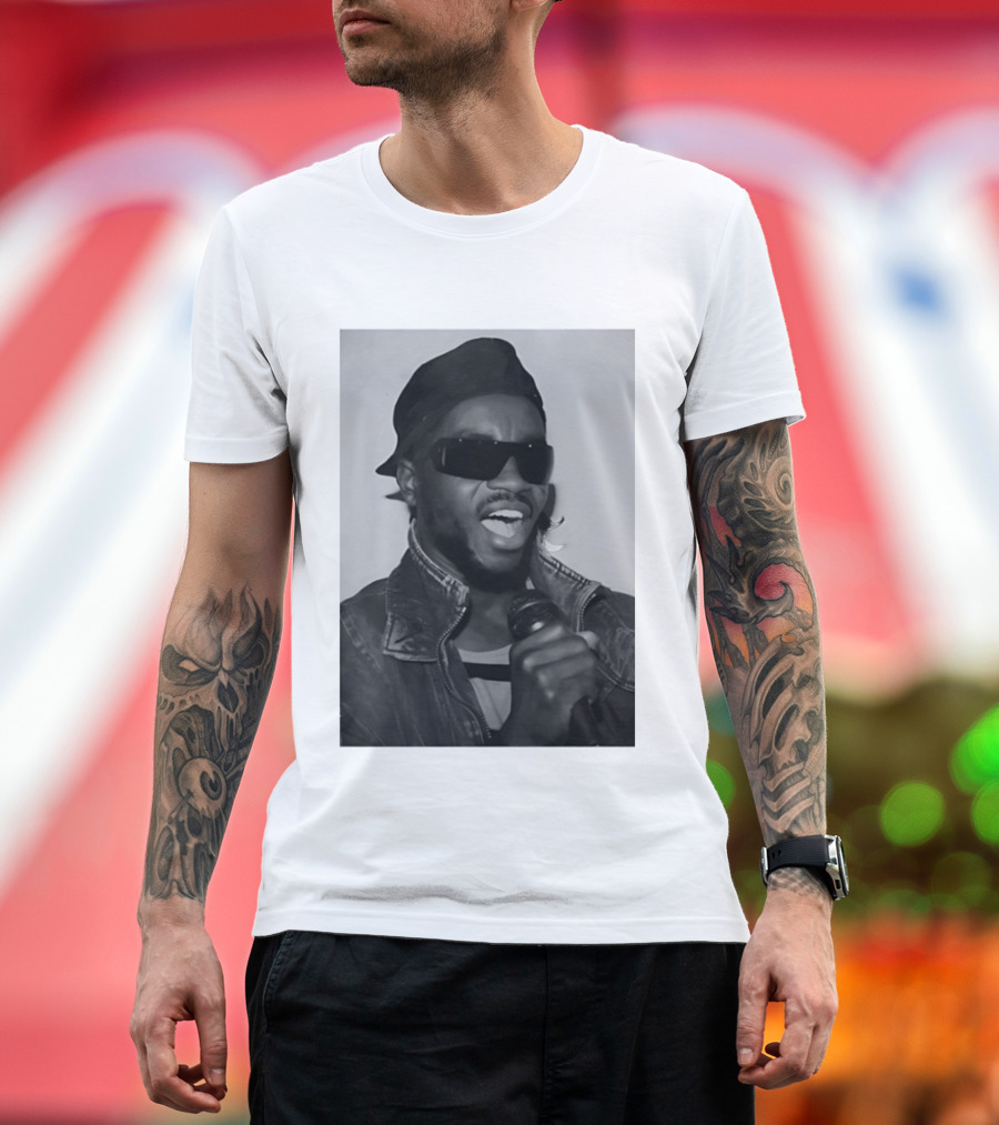 Ata Kak Iconic Ghanaian Musician Highlife Style Sunglasses Microphone Denim Jacket T-Shirt
