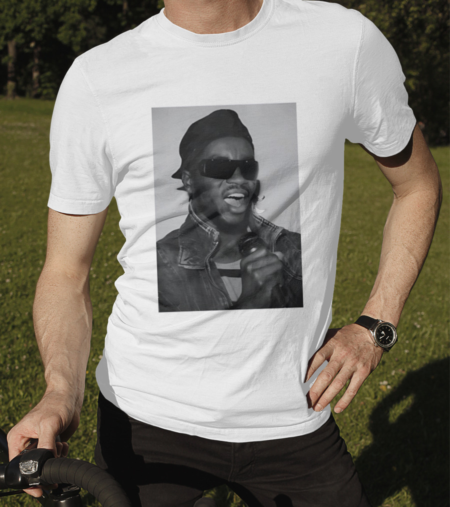 Ata Kak Iconic Ghanaian Musician Highlife Style Sunglasses Microphone Denim Jacket T-Shirt