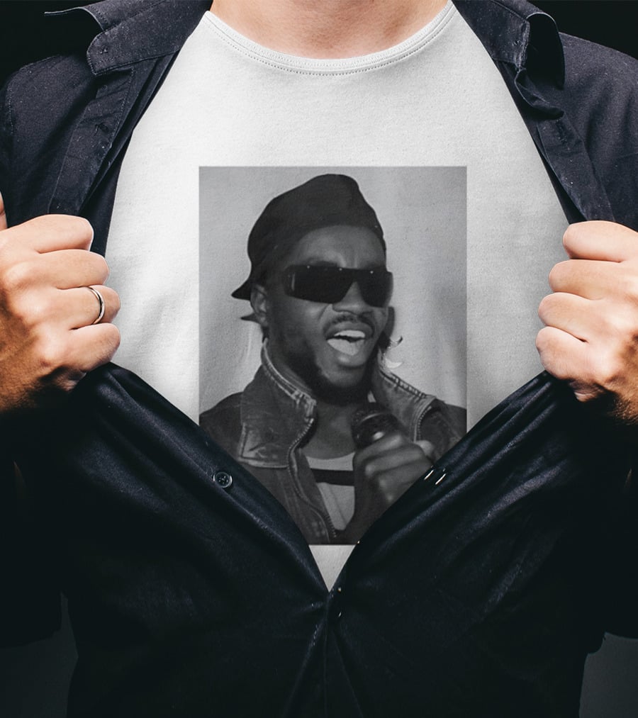 Ata Kak Iconic Ghanaian Musician Highlife Style Sunglasses Microphone Denim Jacket T-Shirt