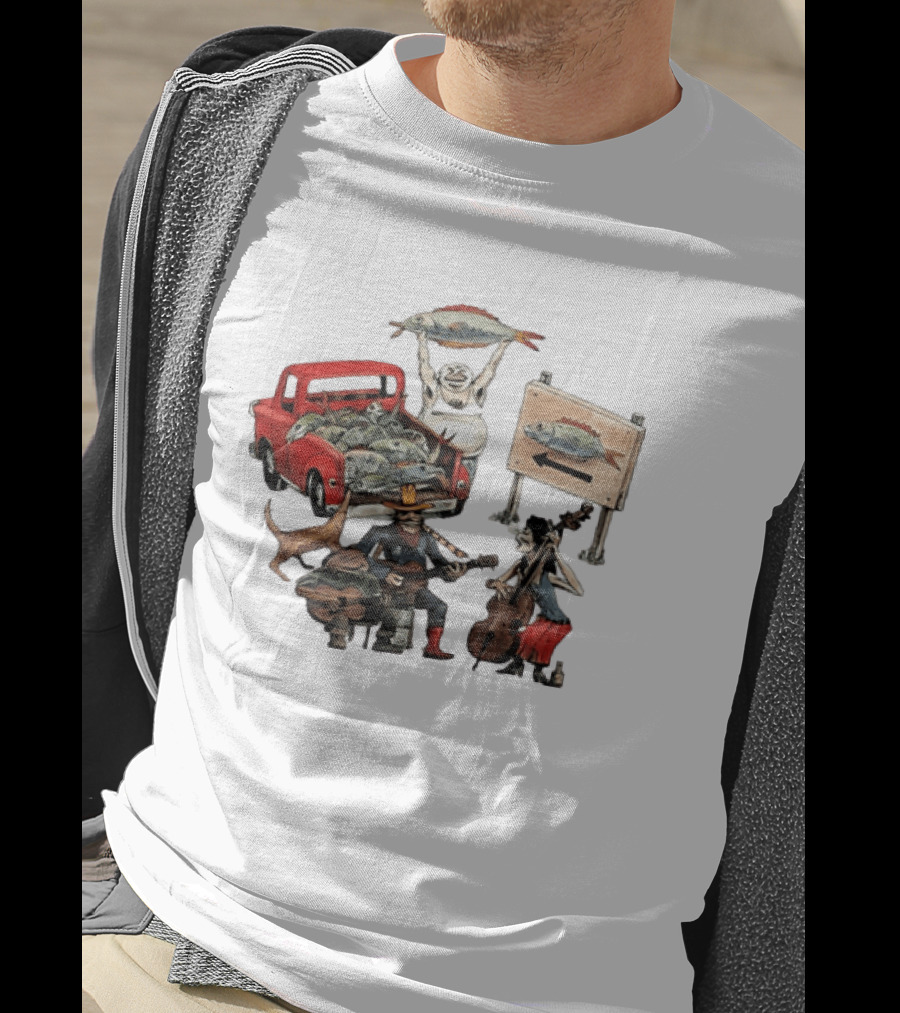 Bluegrass Band Jam Session With Truckload Of Fish And Red Pickup T-Shirt