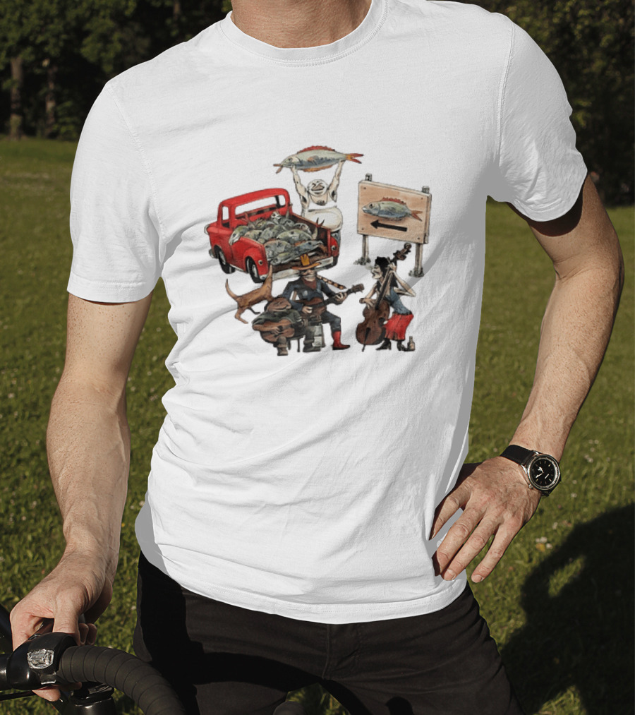 Bluegrass Band Jam Session With Truckload Of Fish And Red Pickup T-Shirt