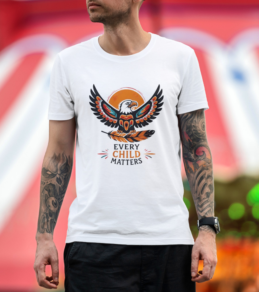 Every Child Matters Indigenous Eagle Feather Orange Sun T-Shirt