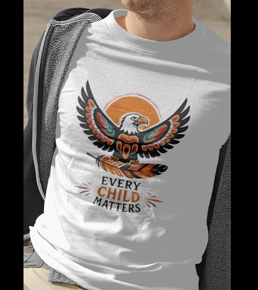 Every Child Matters Indigenous Eagle Feather Orange Sun T-Shirt