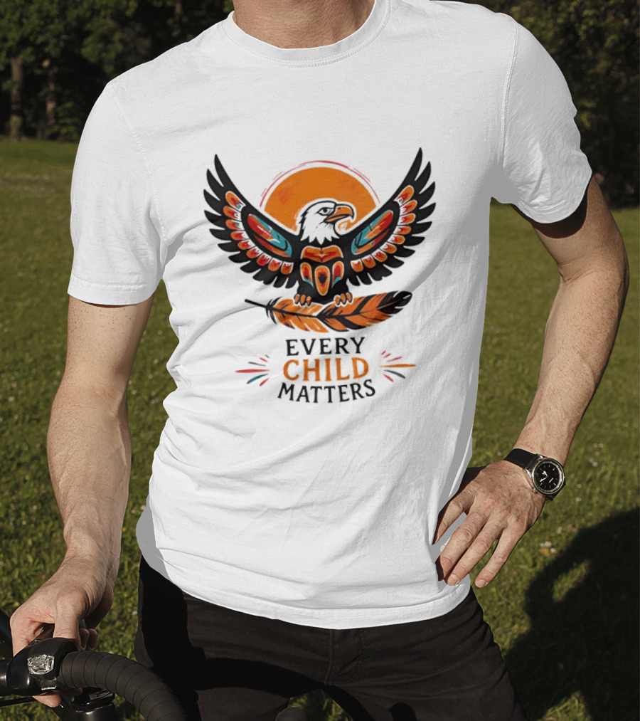 Every Child Matters Indigenous Eagle Feather Orange Sun T-Shirt