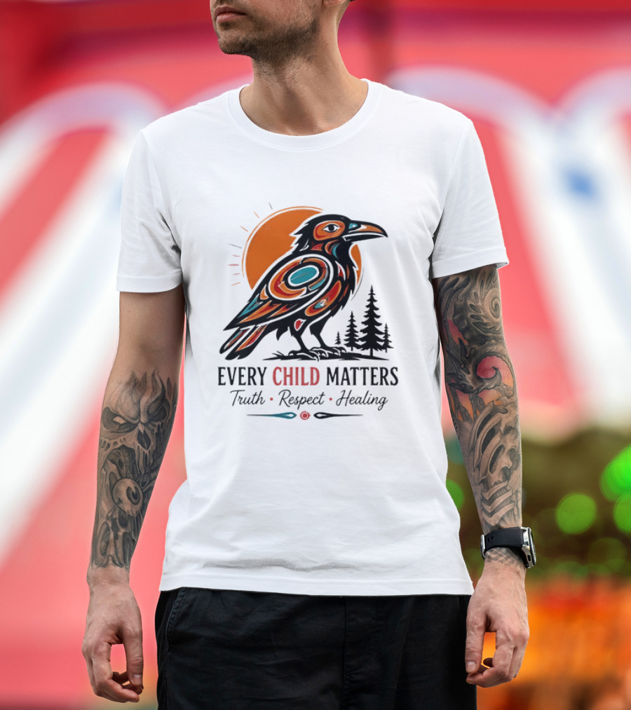 Every Child Matters Truth Respect Healing Raven With Sun And Trees T-Shirt