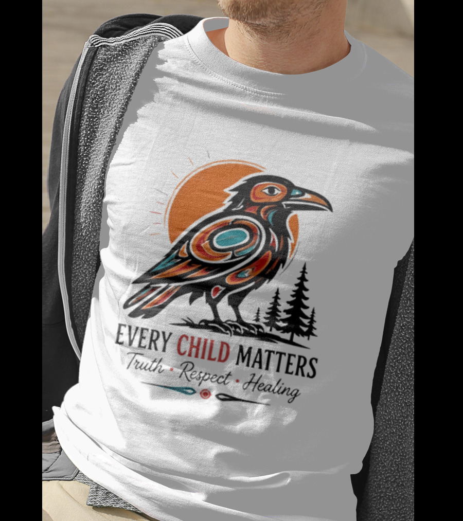 Every Child Matters Truth Respect Healing Raven With Sun And Trees T-Shirt