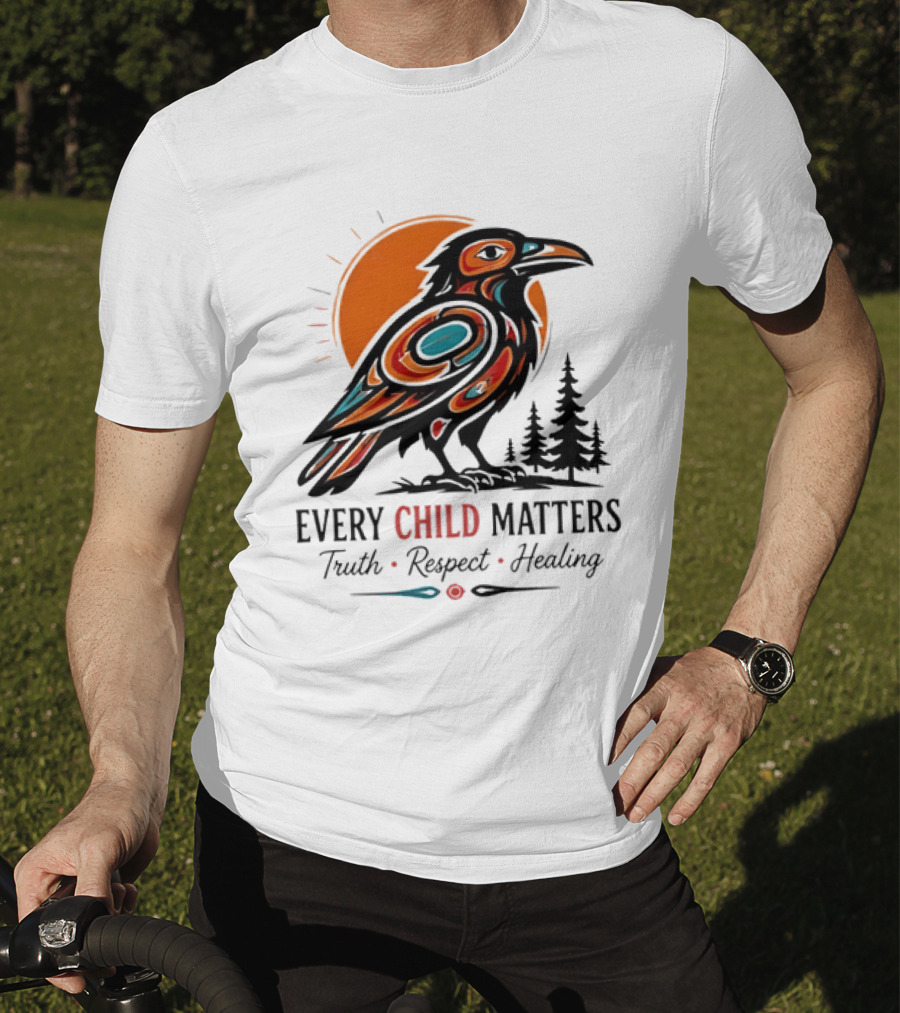 Every Child Matters Truth Respect Healing Raven With Sun And Trees T-Shirt