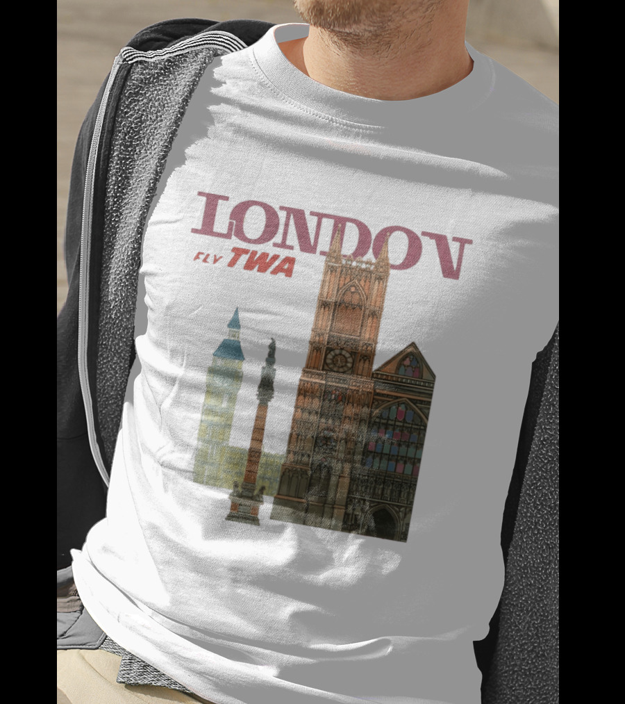 London Fly TWA Travel Big Ben Westminster Abbey Landmark T-Shirt