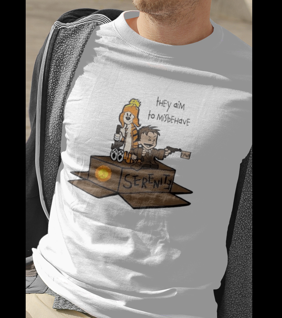 Malvin And Cobbes Serenity Hey Aim To Misbehave Box Gun Drawing T-Shirt
