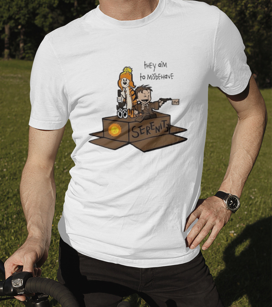 Malvin And Cobbes Serenity Hey Aim To Misbehave Box Gun Drawing T-Shirt