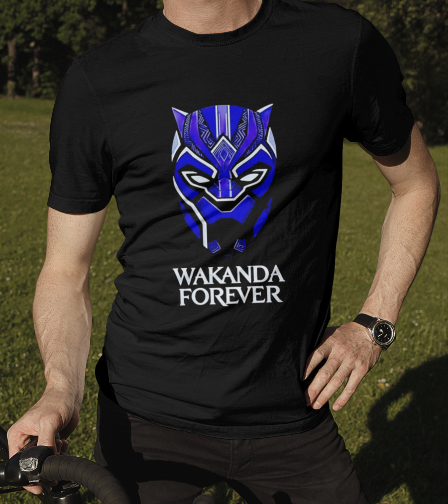 Wakanda Forever Blue Black Panther Mask Marvel T-Shirt