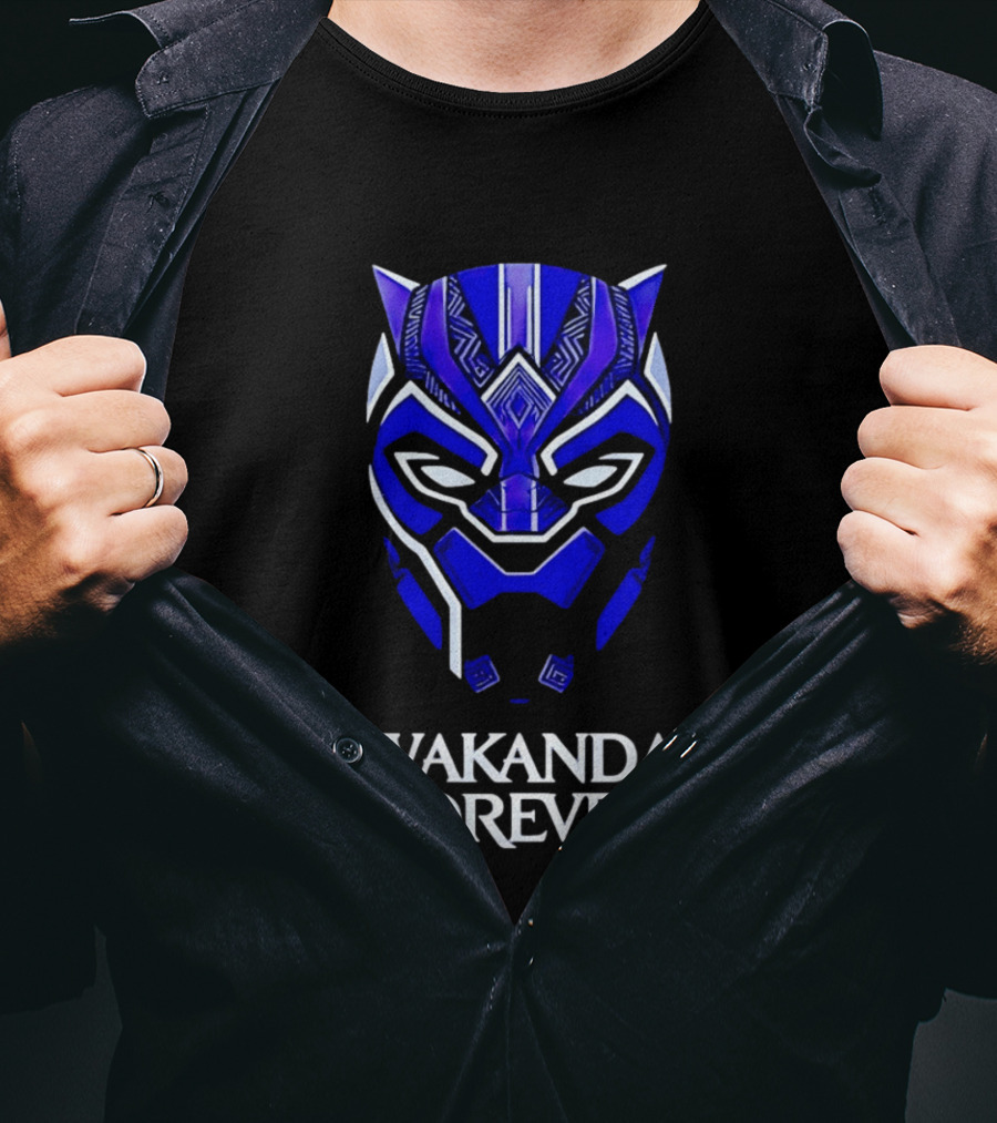 Wakanda Forever Blue Black Panther Mask Marvel T-Shirt