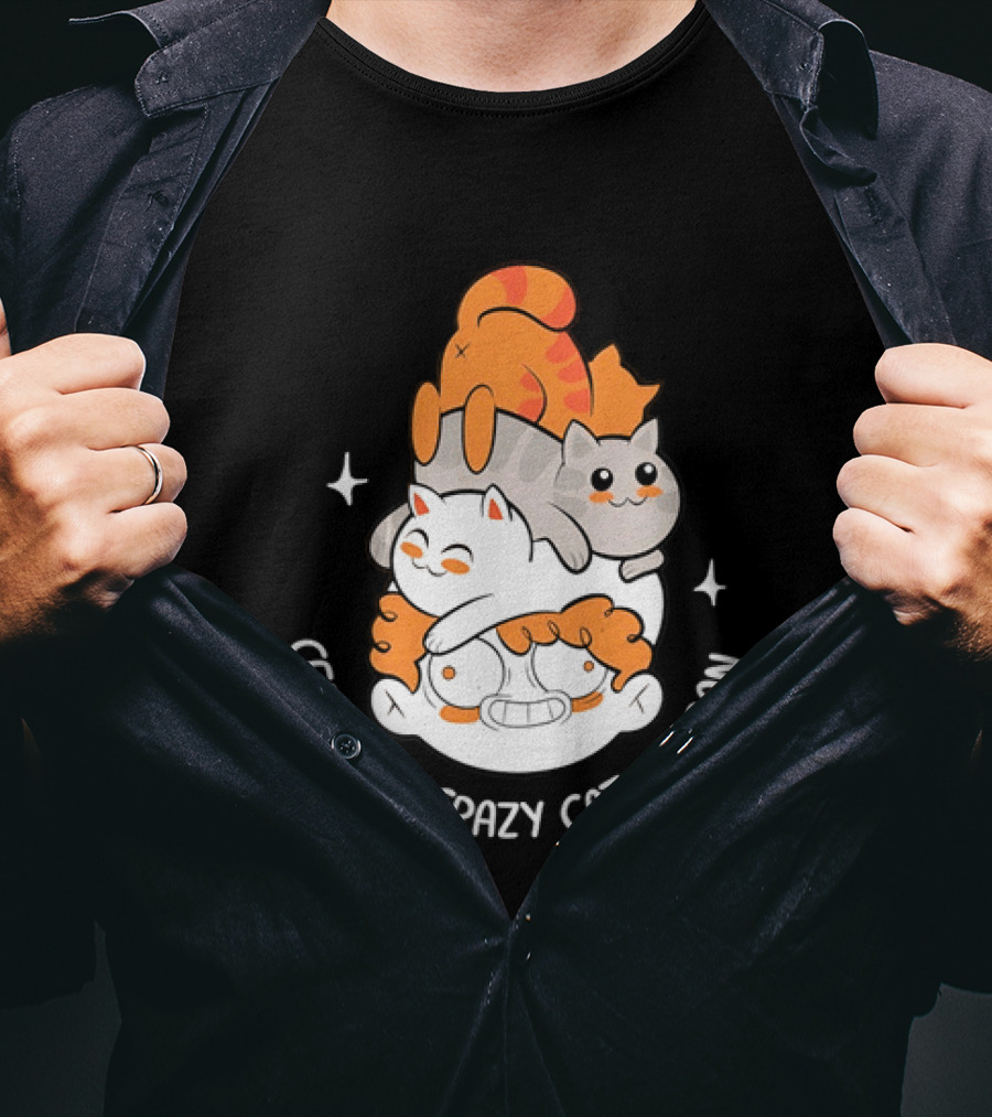 Certified Crazy Cat Person Playful Cartoon Cats T-Shirt