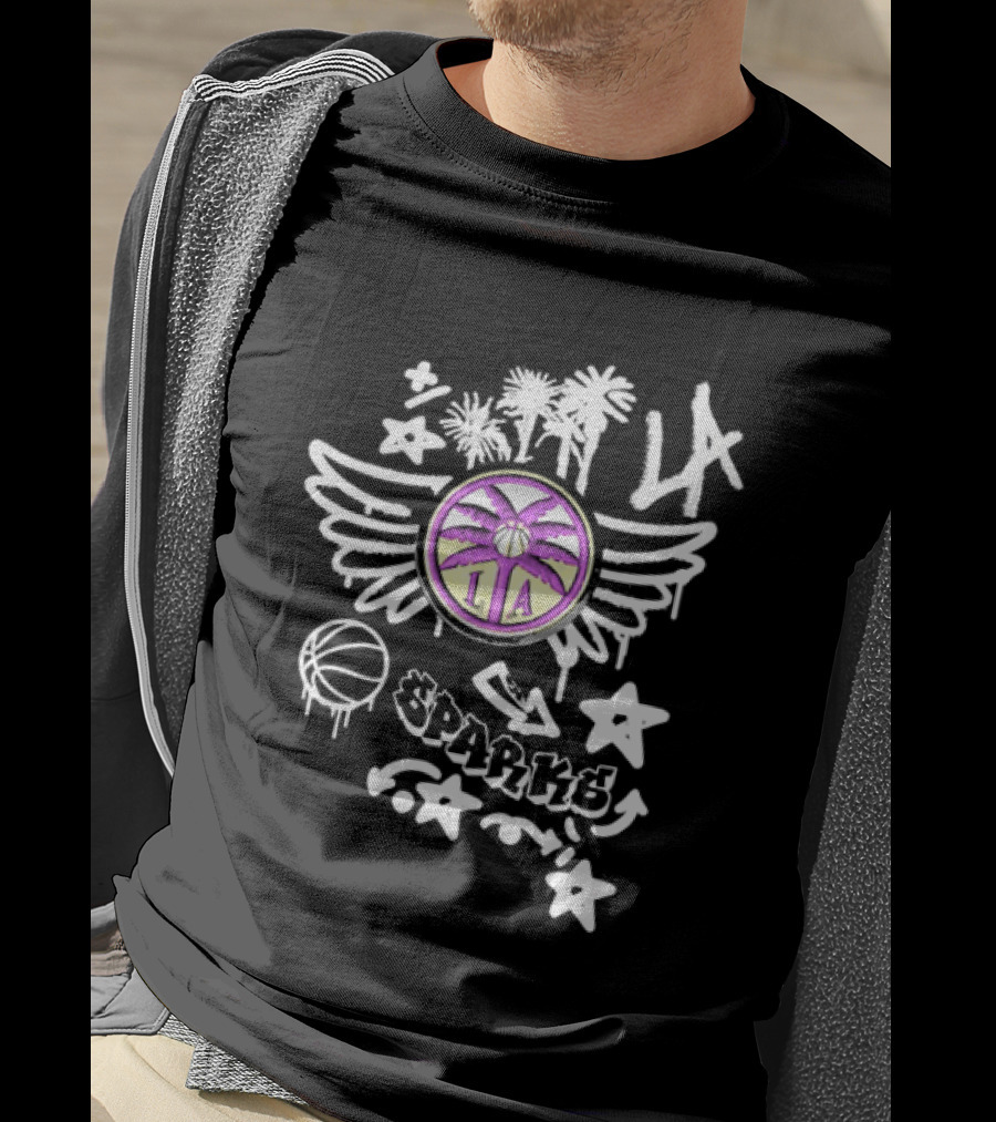 Los Angeles Sparks WNBA Graffiti Art LA Palm Trees Stars Basketball Wings T-Shirt