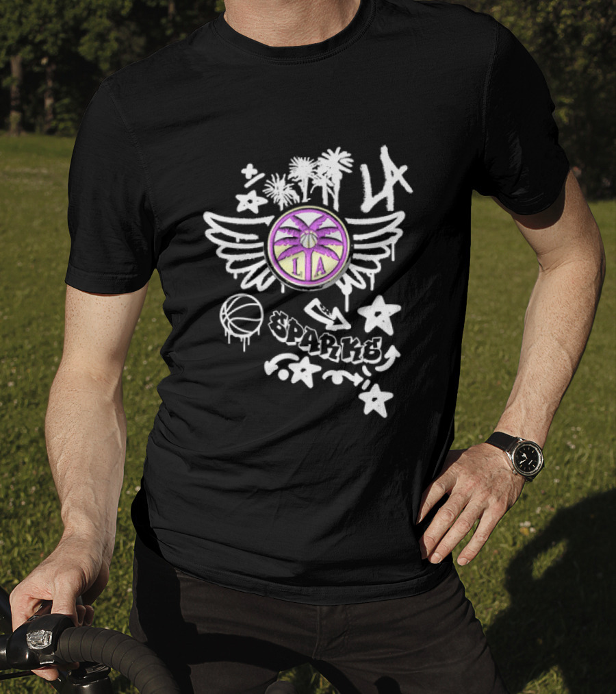 Los Angeles Sparks WNBA Graffiti Art LA Palm Trees Stars Basketball Wings T-Shirt