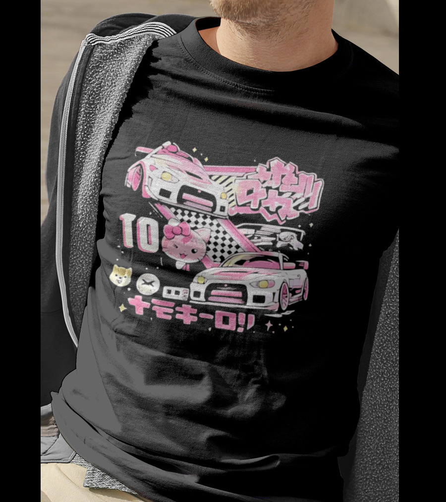 Hello Kitty Pink Racing Car Aesthetic JDM !! 10 Racing Cats T-Shirt