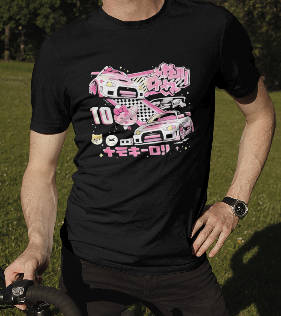 Hello Kitty Pink Racing Car Aesthetic JDM !! 10 Racing Cats T-Shirt