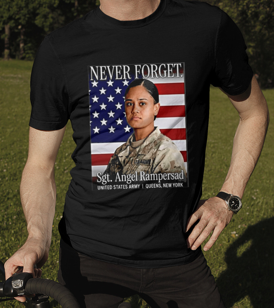 Never Forget Sgt Angel Rampersad United States Army Queens New York American Flag T-Shirt
