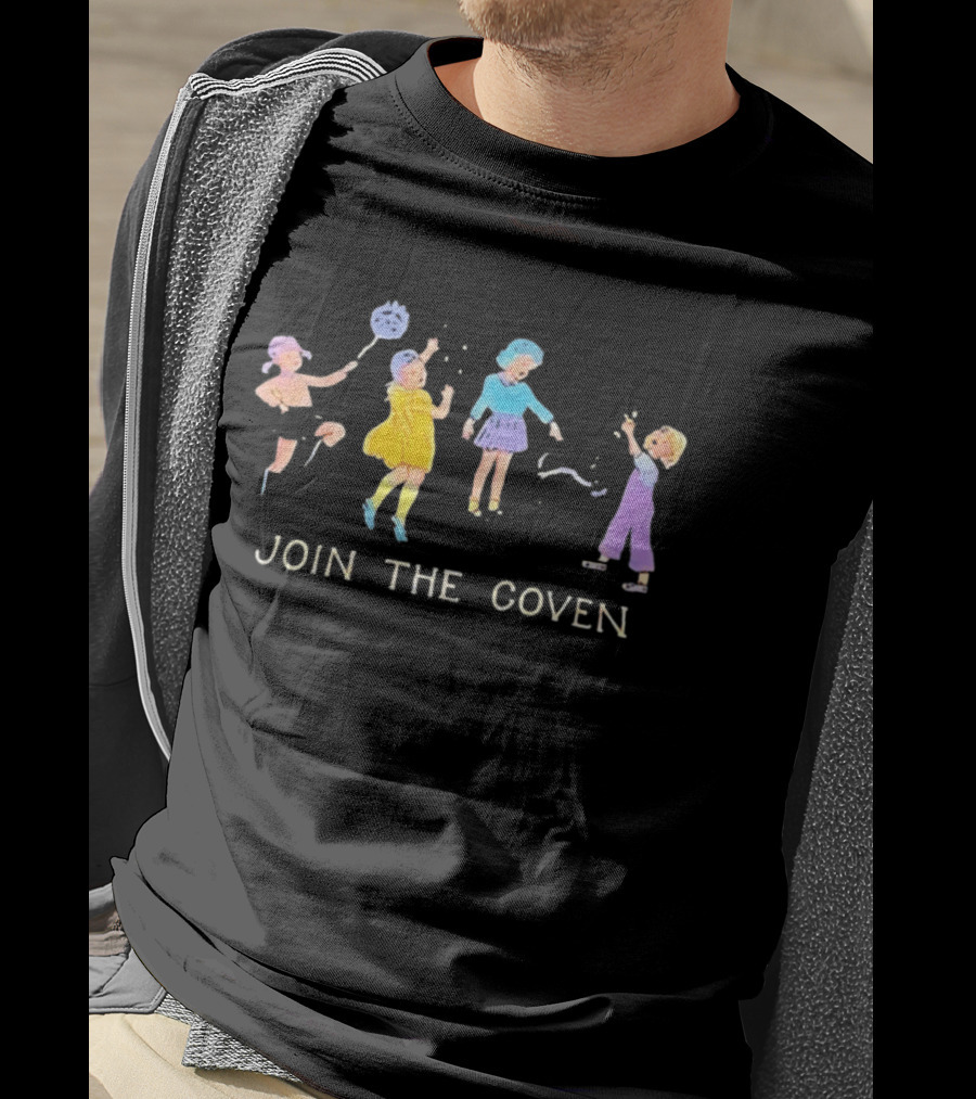 Join The Coven Witchcraft Magic Witches Kids Playful Scene T-Shirt