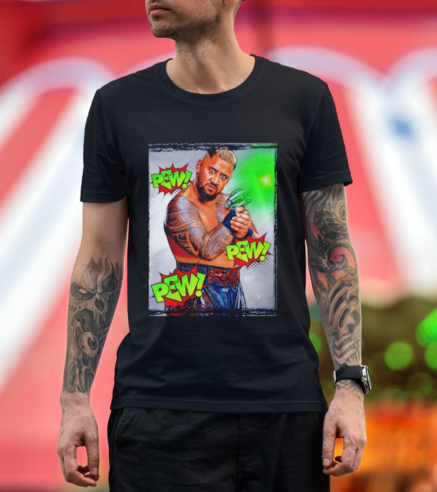 Solo Sikoa Pew Pew Pew WWE Wrestling Comic Style Laser Gun Action T-Shirt