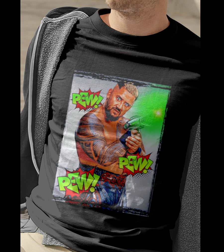 Solo Sikoa Pew Pew Pew WWE Wrestling Comic Style Laser Gun Action T-Shirt
