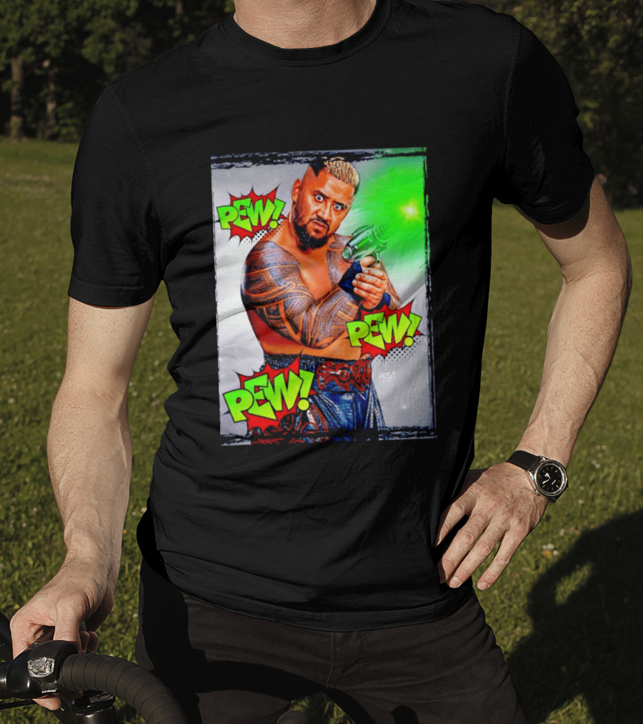 Solo Sikoa Pew Pew Pew WWE Wrestling Comic Style Laser Gun Action T-Shirt