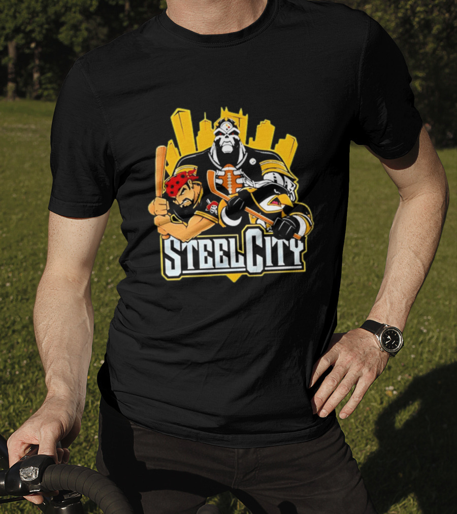 Steel City Pittsburgh Sports Teams Mascot Trio T-Shirt