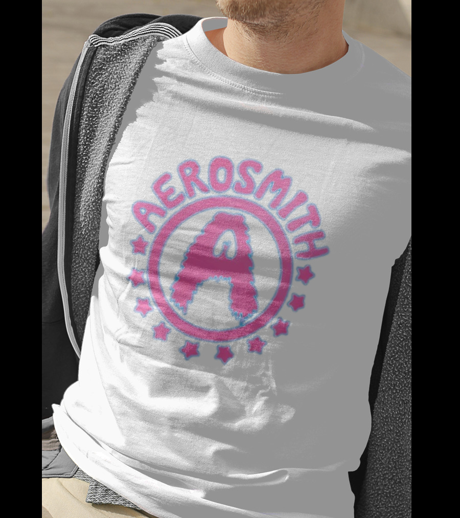 Aerosmith Retro Band Emblem Pink Blue Stars T-Shirt