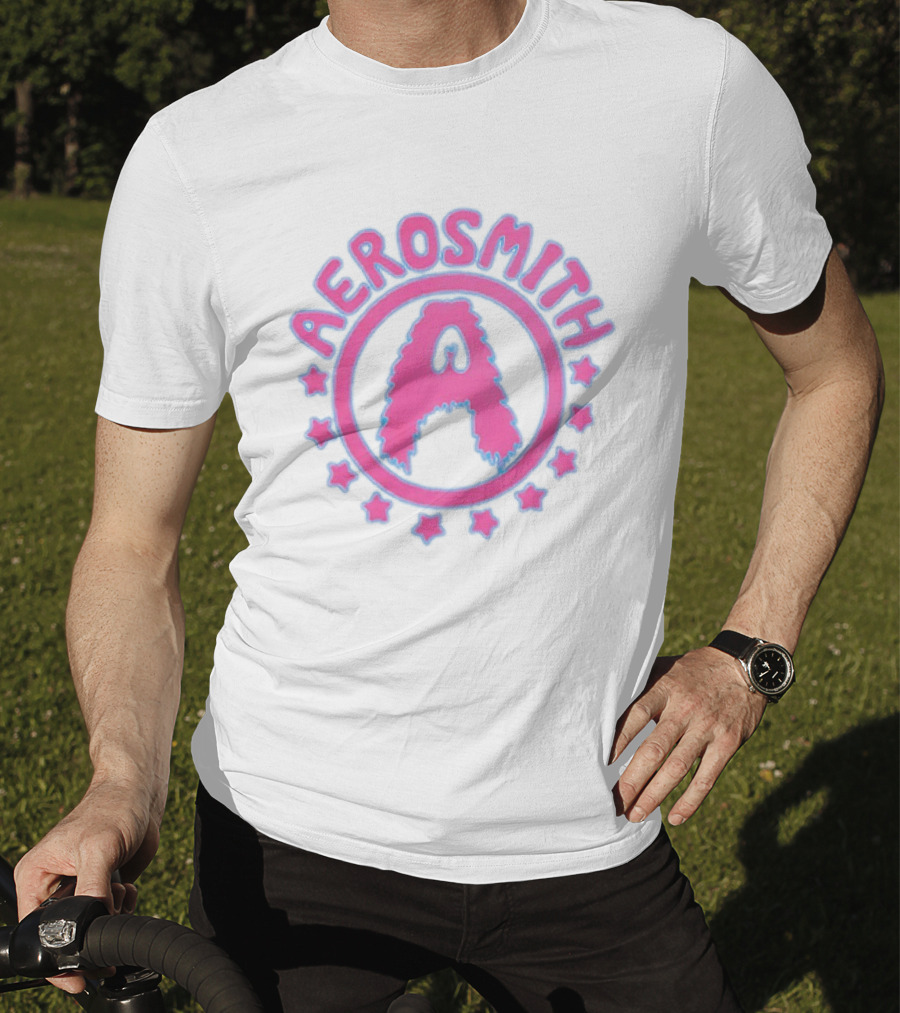 Aerosmith Retro Band Emblem Pink Blue Stars T-Shirt