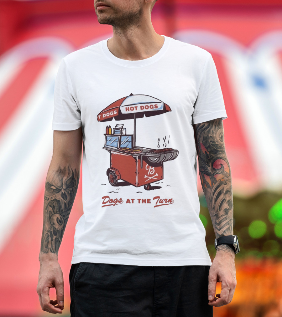 Dogs At The Turn Hot Dogs Cart With Tasty Grilled Food T-Shirt