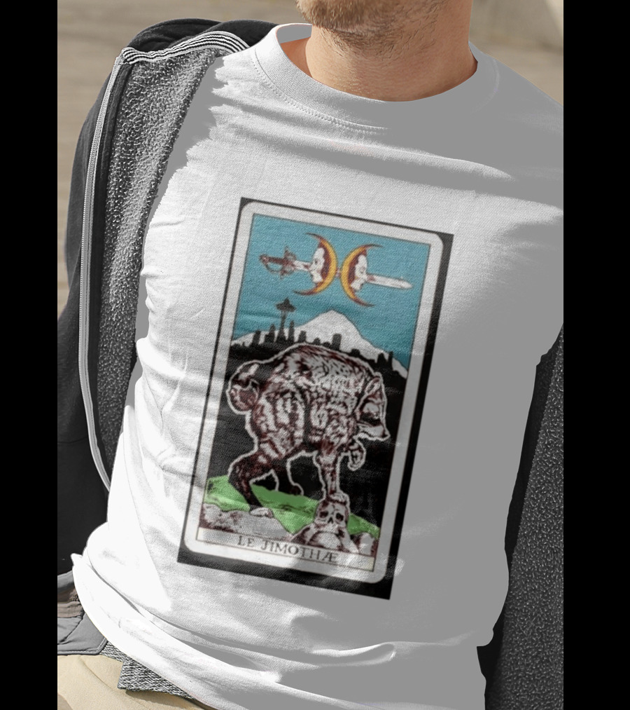 Le Jimothae Raccoon Tarot Seattle Skyline Moon Swords T-Shirt