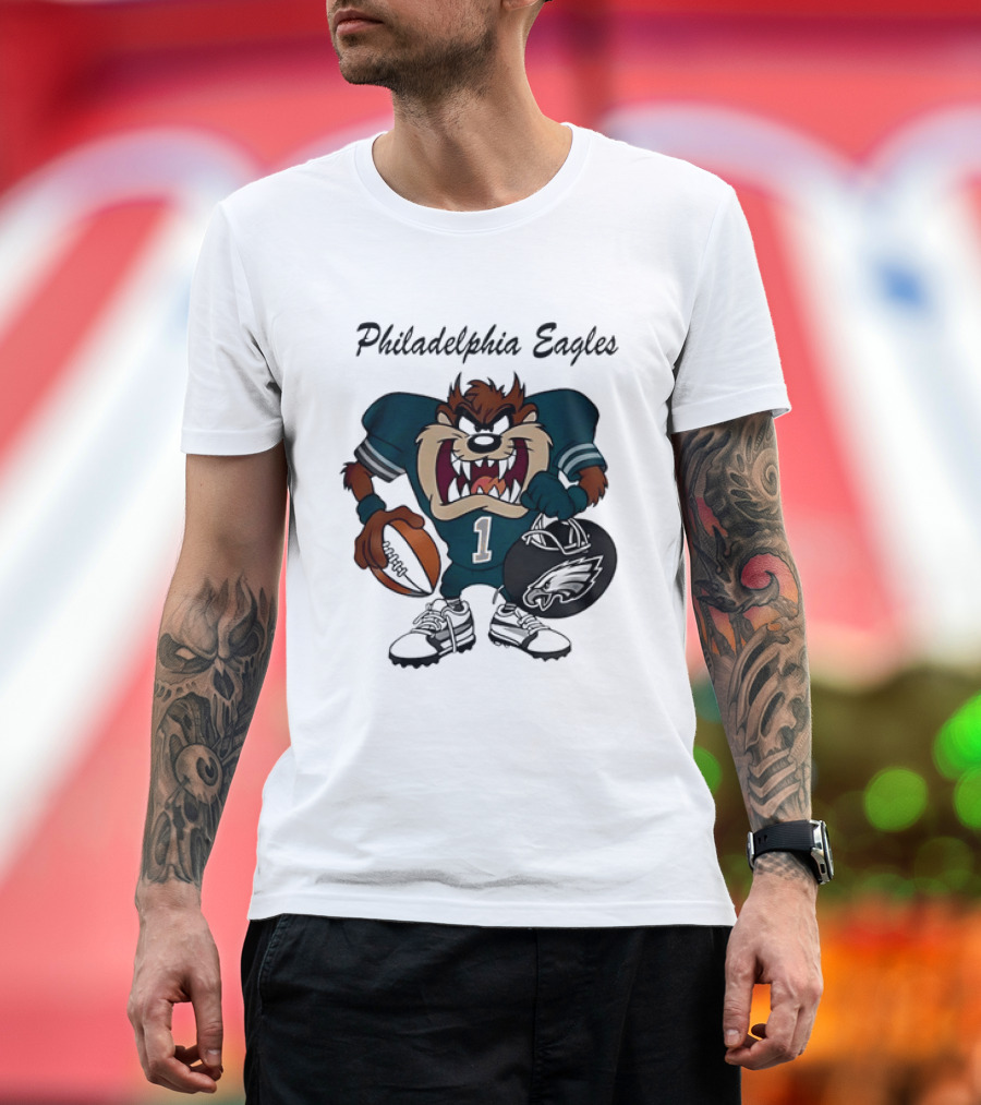 Philadelphia Eagles Taz Tasmanian Devil Football Player Cartoon T-Shirt