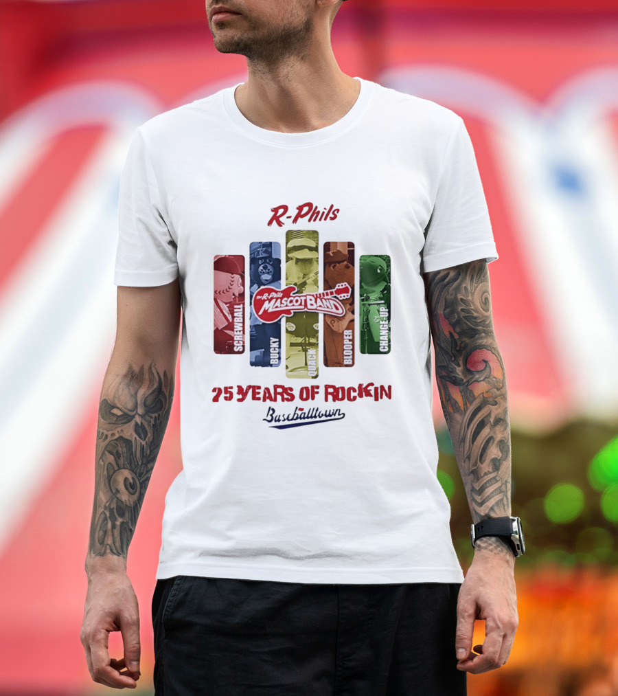 R Phils Mascot Band Screwball Bucky Quack Blooper Change Up 25 Years Of Rockin Baseballtown T-Shirt