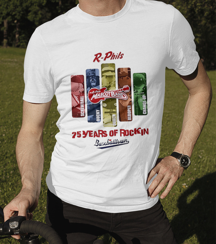 R Phils Mascot Band Screwball Bucky Quack Blooper Change Up 25 Years Of Rockin Baseballtown T-Shirt