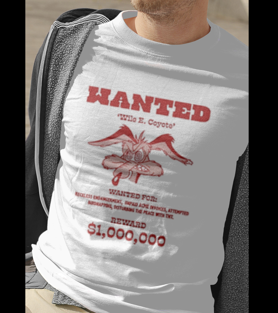 Wanted Wile E Coyote $1000000 Reward Looney Tunes Oversized T-Shirt