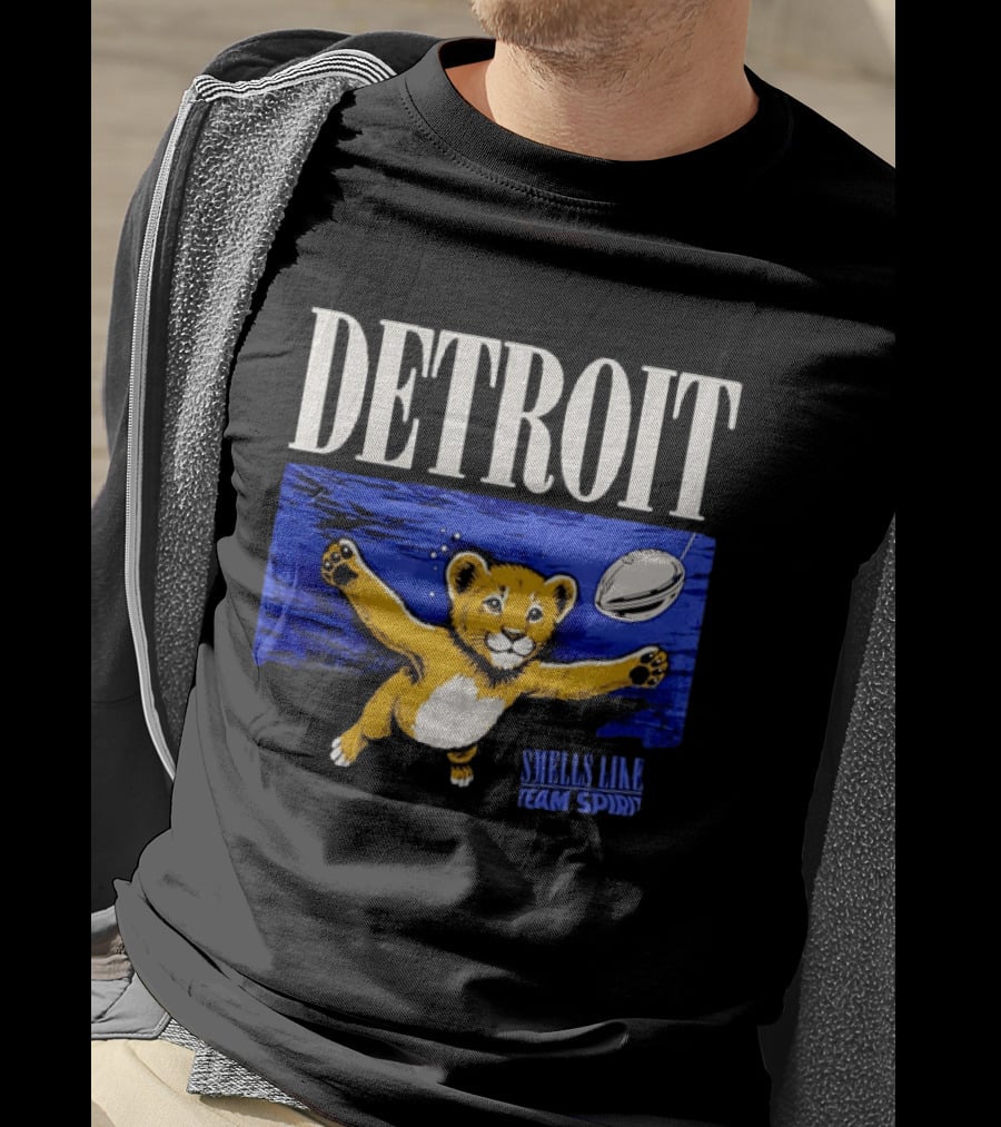 Detroit Lions Smells Like Team Spirit Nostalgic Blue Lion Cub Football T-Shirt