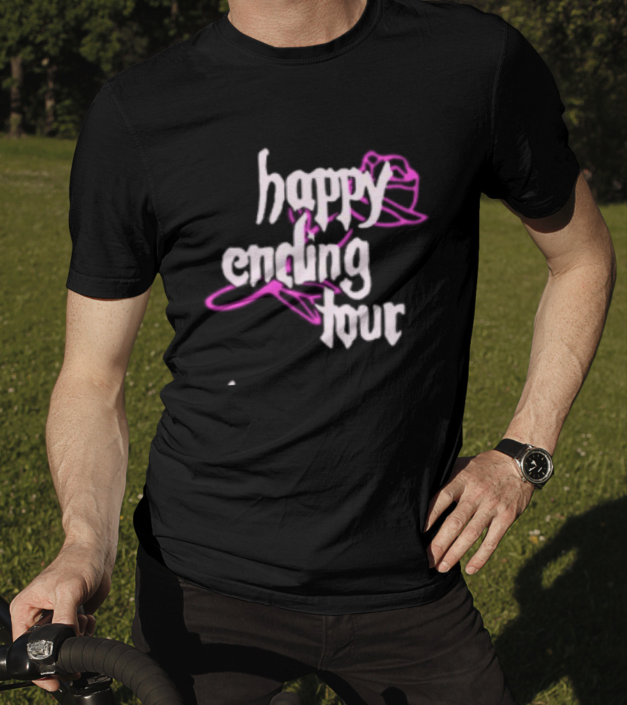 Bailey Rose Spinn Store Happy Ending Tour Trucker Hat Pink And White T-Shirt