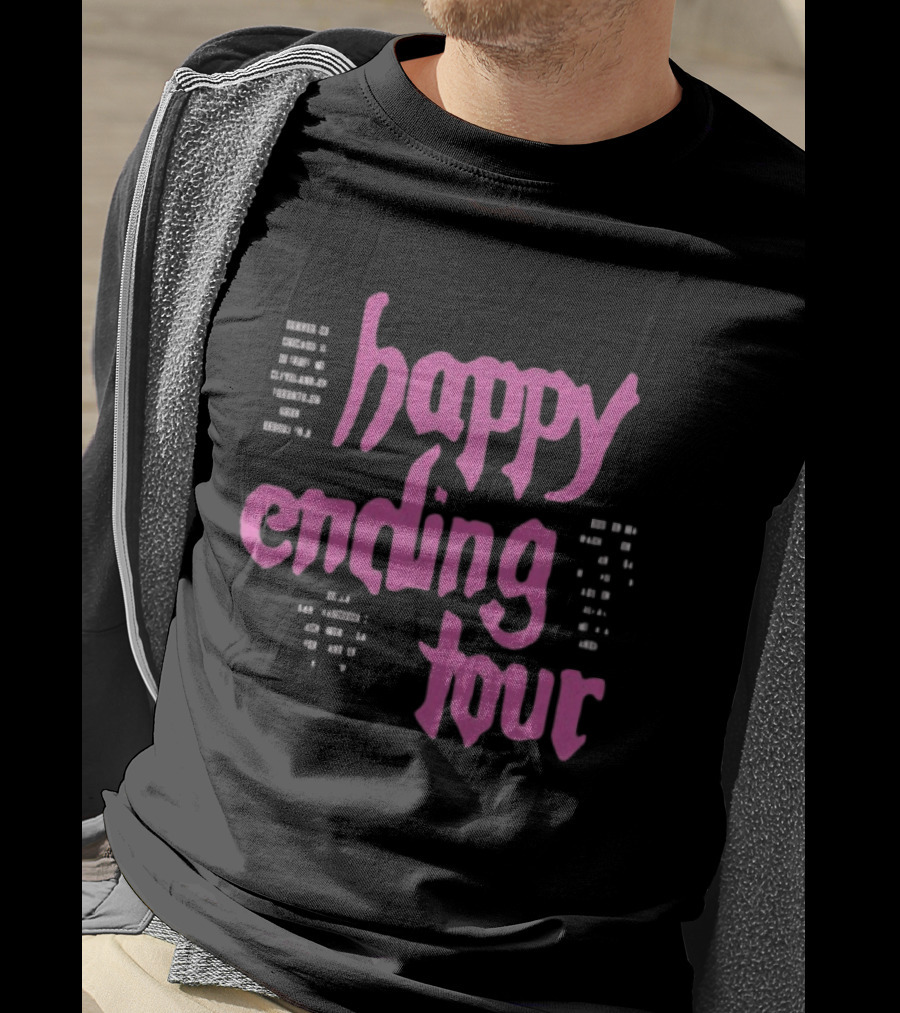 Bailey Rose Spinn Store Happy Ending Tour Pink Text With Date Locations T-Shirt