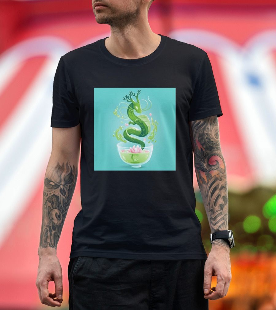 Green Tea Dragon In Teacup With Blossoms And Leaves T-Shirt