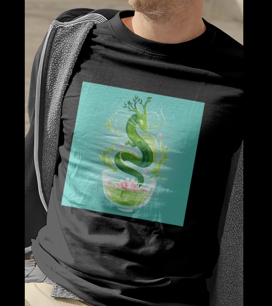 Green Tea Dragon In Teacup With Blossoms And Leaves T-Shirt