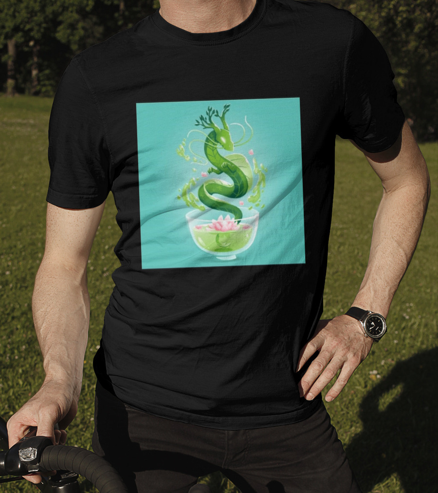 Green Tea Dragon In Teacup With Blossoms And Leaves T-Shirt