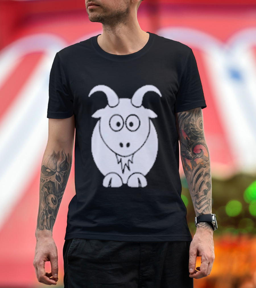 Cartoon Goat With Horns Cute Animal T-Shirt