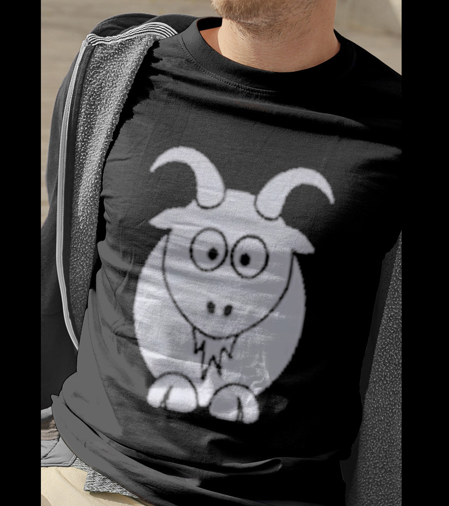 Cartoon Goat With Horns Cute Animal T-Shirt
