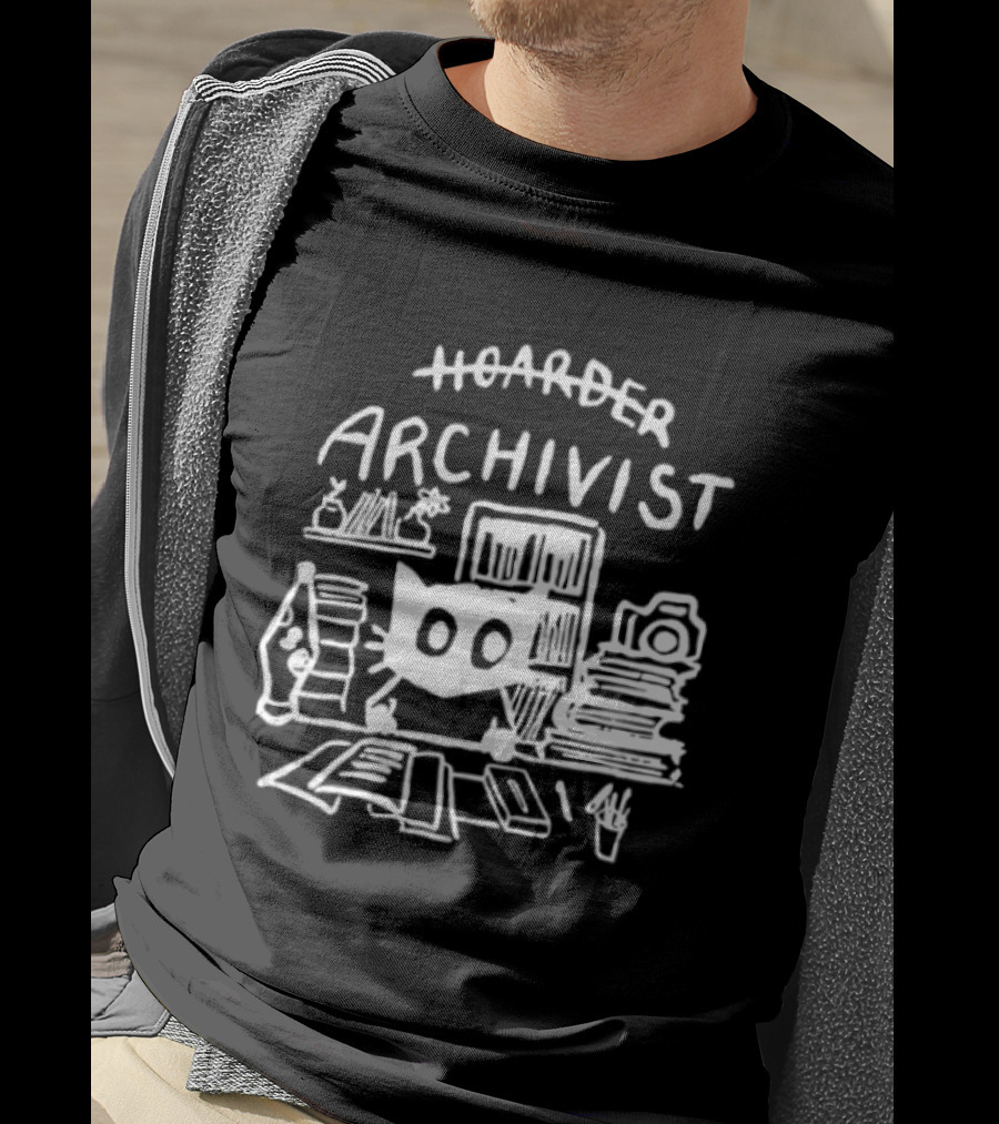Hoarder Archivist Cat Surrounded By Books And Files T-Shirt