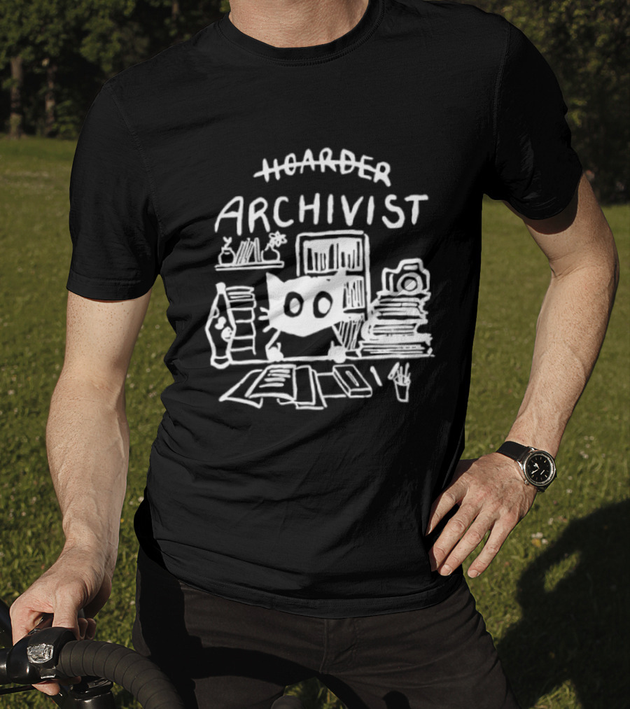 Hoarder Archivist Cat Surrounded By Books And Files T-Shirt