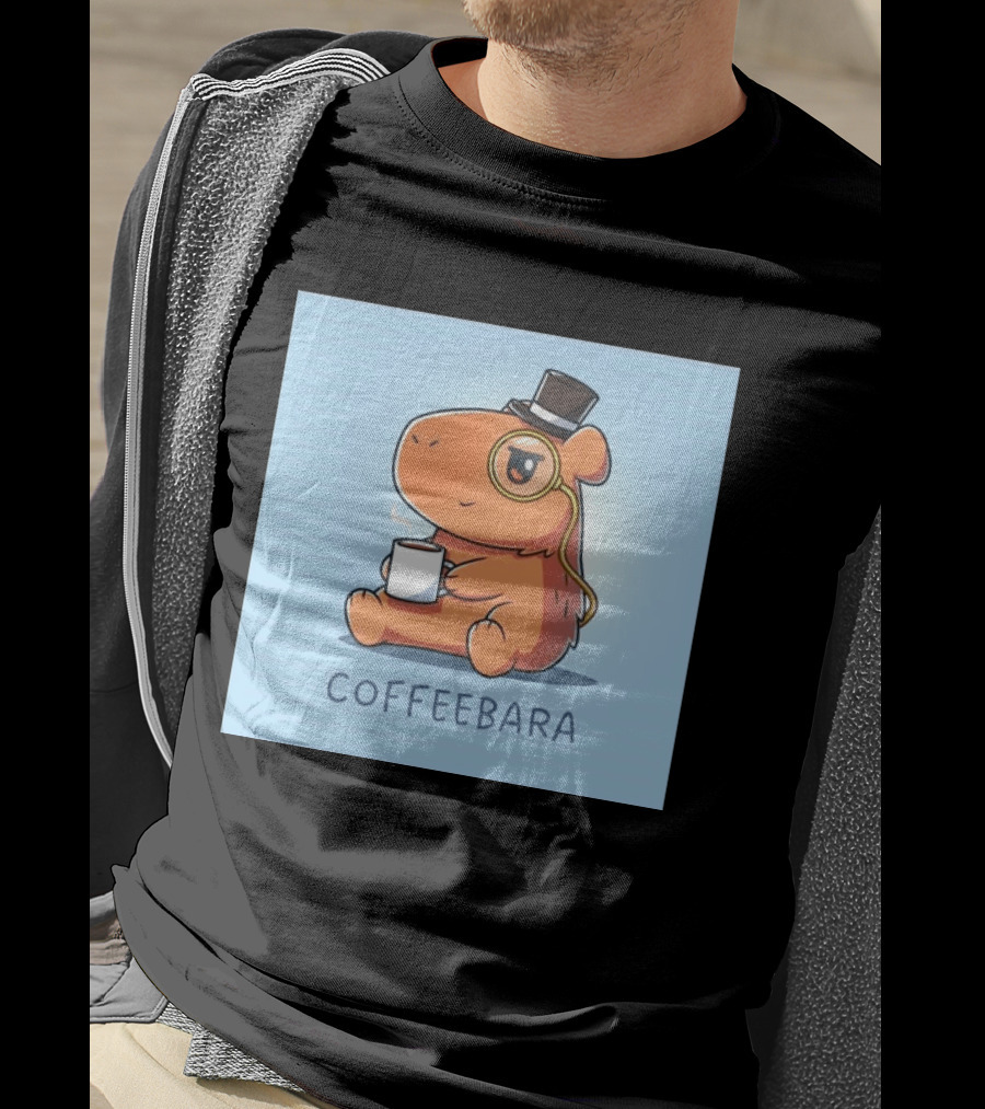 COFFEEBARA Cute Capybara Drinking Coffee With Top Hat And Monocle T-Shirt