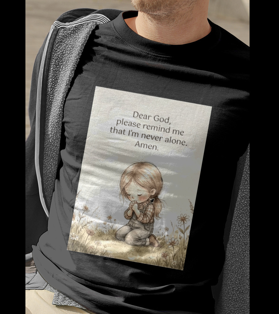 Dear God Please Remind Me That I'm Never Alone Amen Child Praying In Meadow T-Shirt
