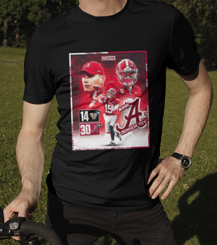 Crimson Tide Triumph Over Vanderbilt 30 14 Featuring Head Coach Kalen DeBoer And Jalen Milroe T-Shirt